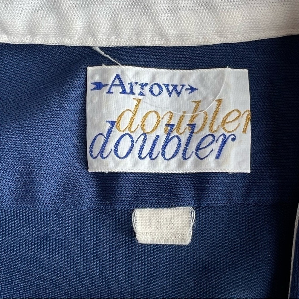 Arrow Doubler Short Sleeve Men's Button Up Shirt Navy Blue Dagger Collar sz 15.5 - Picture 11 of 16